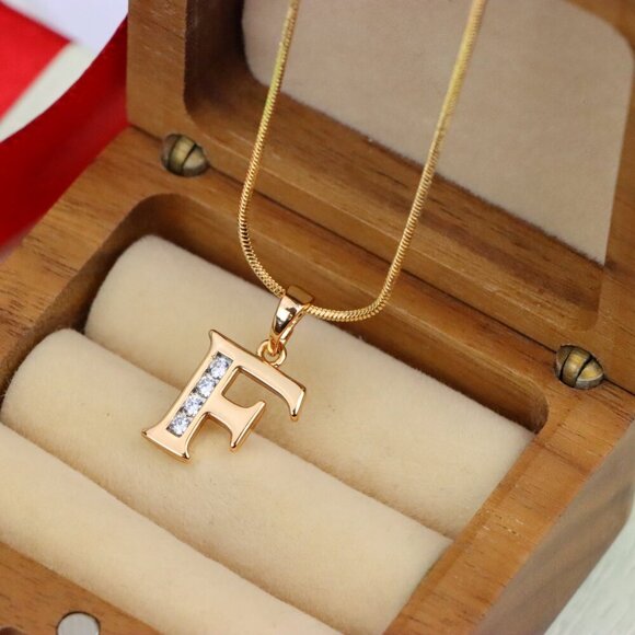 "Rose Gold Letter F Pendant with Crystals – 18K Gold Plated Charm, XPPT1355 - Picture 9 of 13